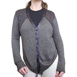 BKE Boutique The Buckle Small Brown Silver Knit Cardigan Snap Tie Metallic‎